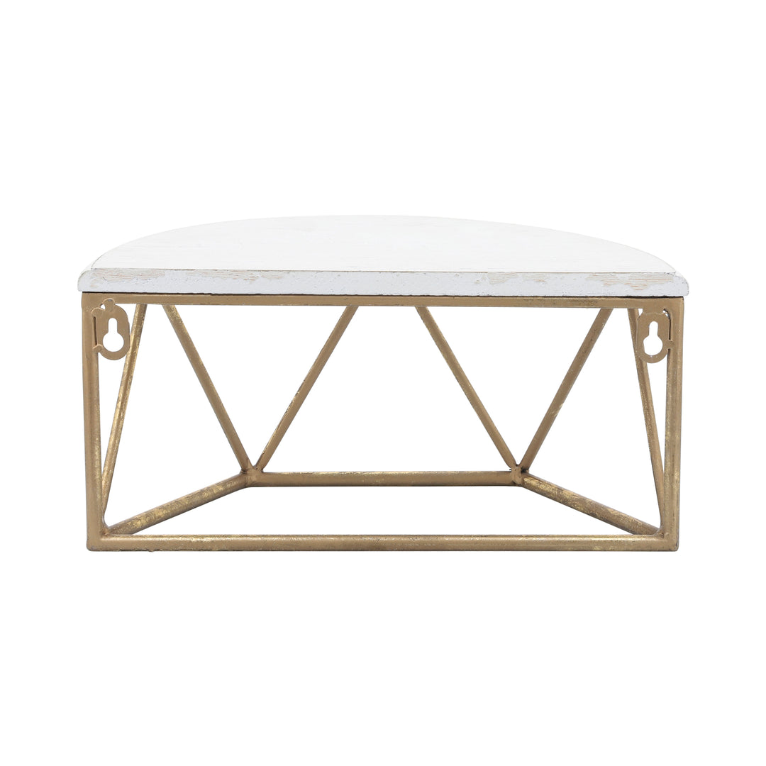 WOOD / METAL 12" L DEMILUNE WALL SHELF, WHITE