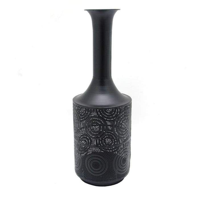 METAL 24" TEXTURED VASE, BLACK