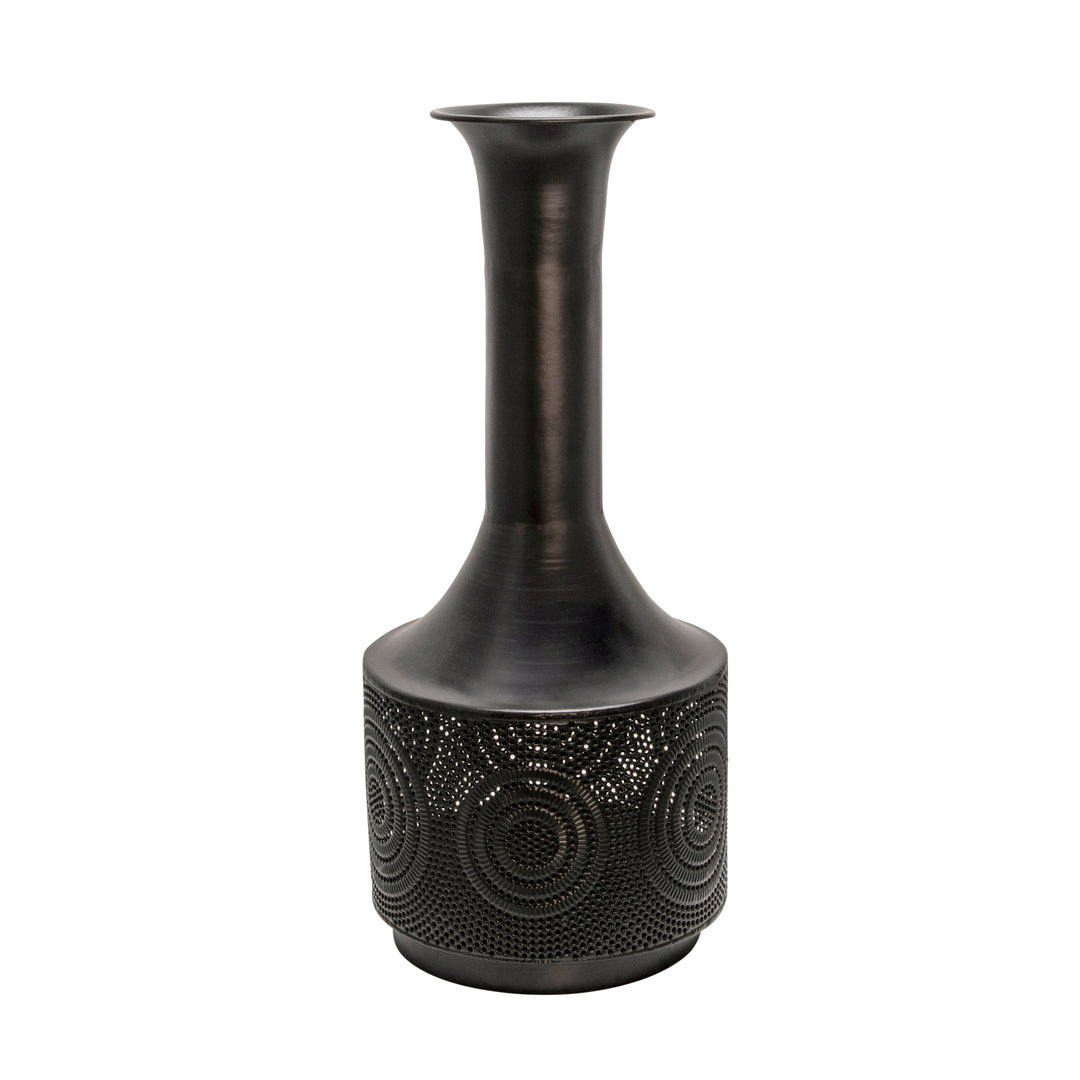 METAL 19" TEXTURED VASE, BLACK