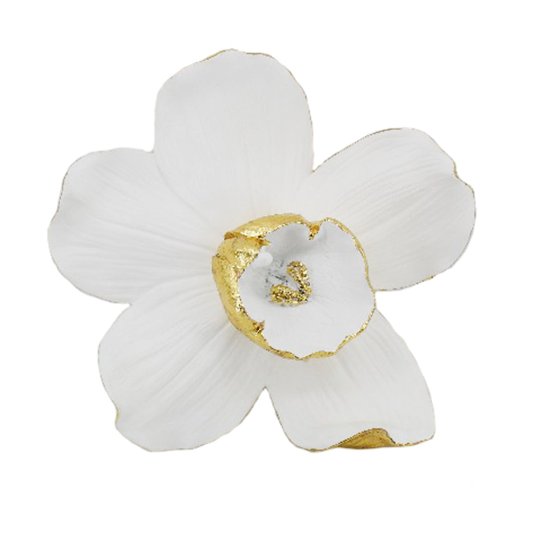 RESIN 9" ORCHID WALL HANGER, WHITE/GOLD