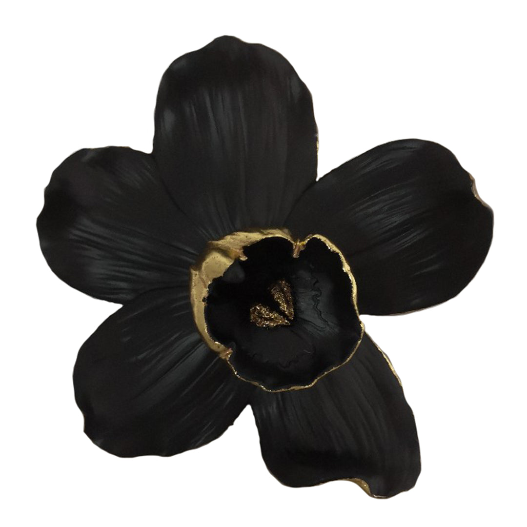 RESIN 9" ORCHID WALL HANGER, BLACK/GOLD