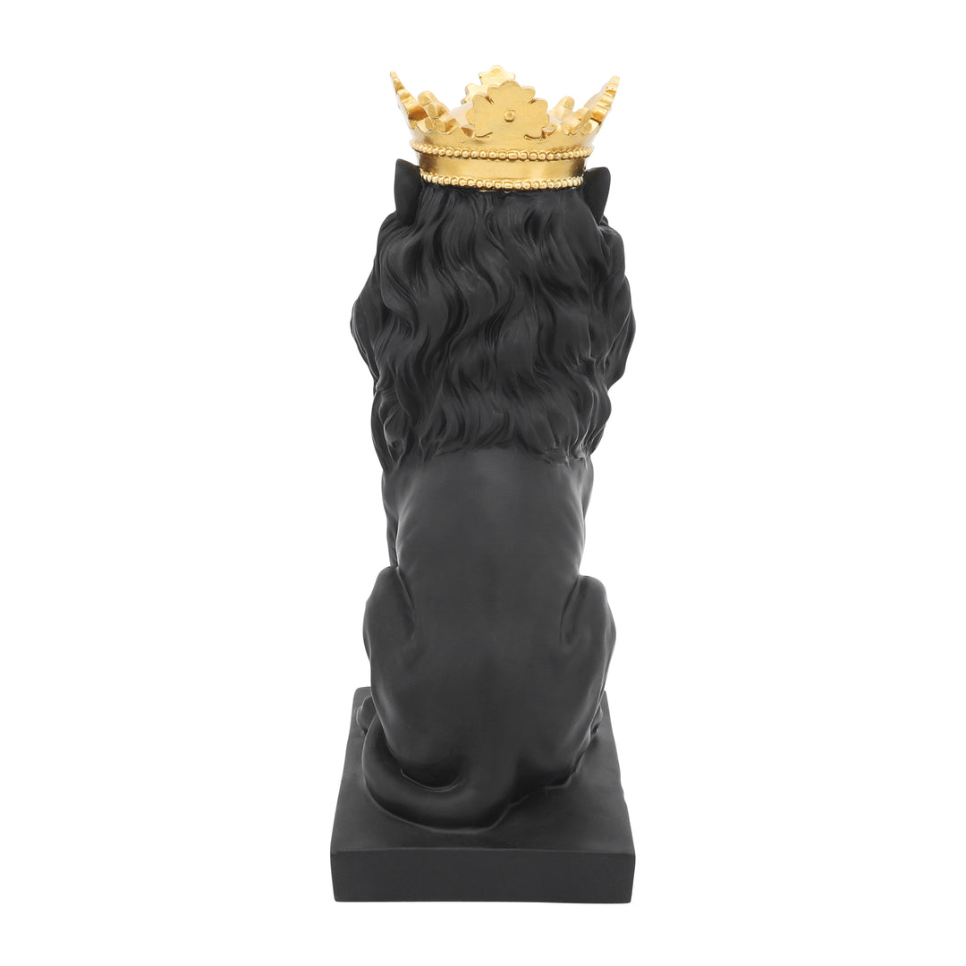 POLYRESIN 14" LION FIGURINE W/CROWN, BLACK