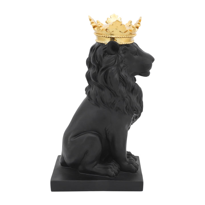 POLYRESIN 14" LION FIGURINE W/CROWN, BLACK