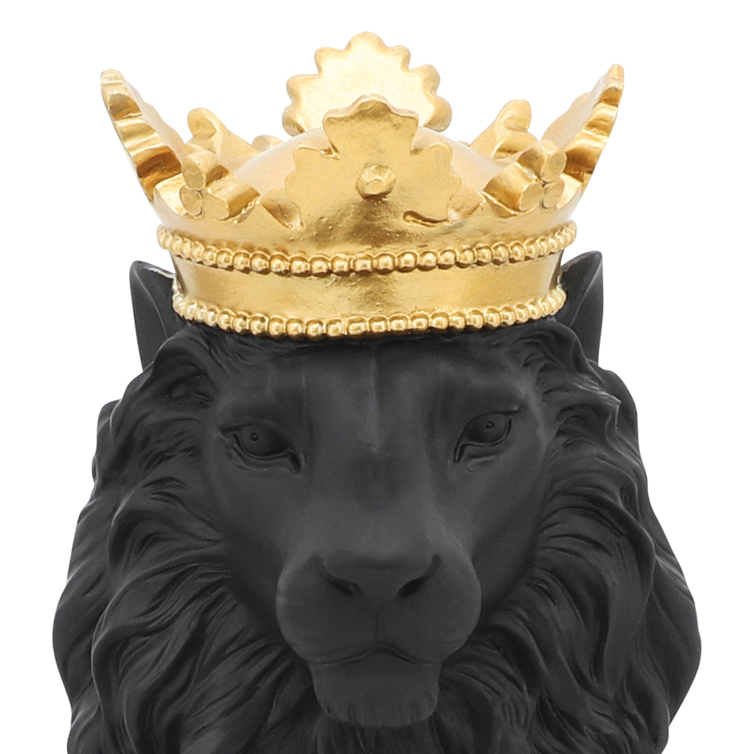 POLYRESIN 14" LION FIGURINE W/CROWN, BLACK