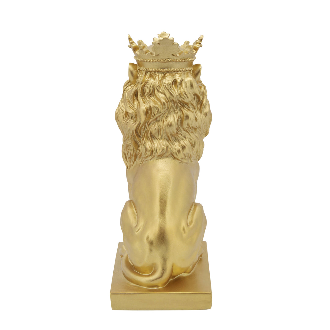 POLYRESIN 14" LION FIGURINE W/CROWN, GOLD