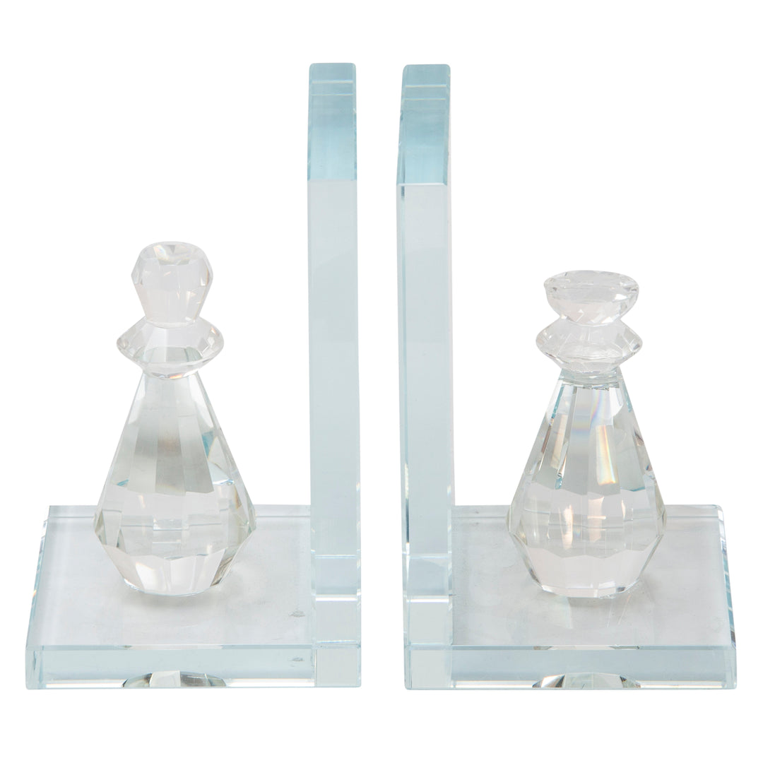 S/2 CRYSTAL CHESS PIECE BOOKENDS, CLEAR