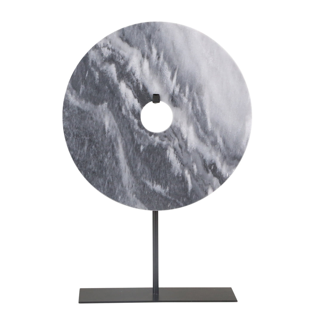 MARBLE 18" H DISK ON METAL BASE, GRAY