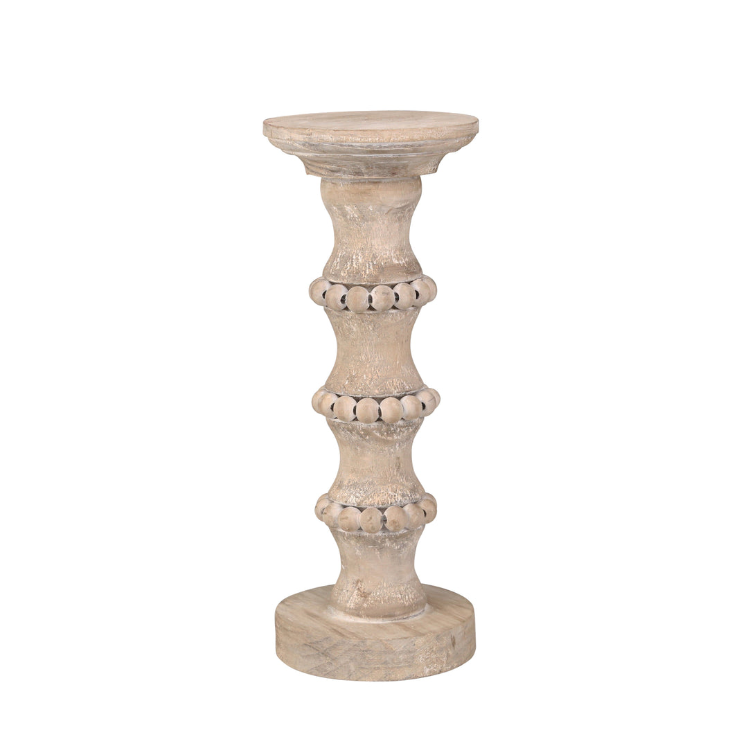 WOODEN 13" BANDED BEAD CANDLE HOLDER