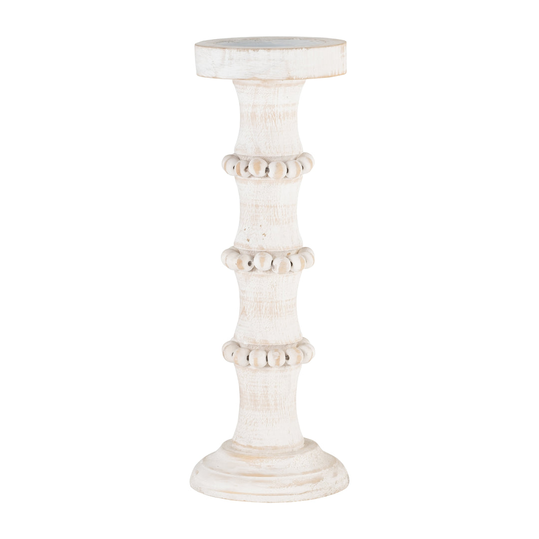 WOOD, 15" ANTIQUE STYLE CANDLE HOLDER, WHITE