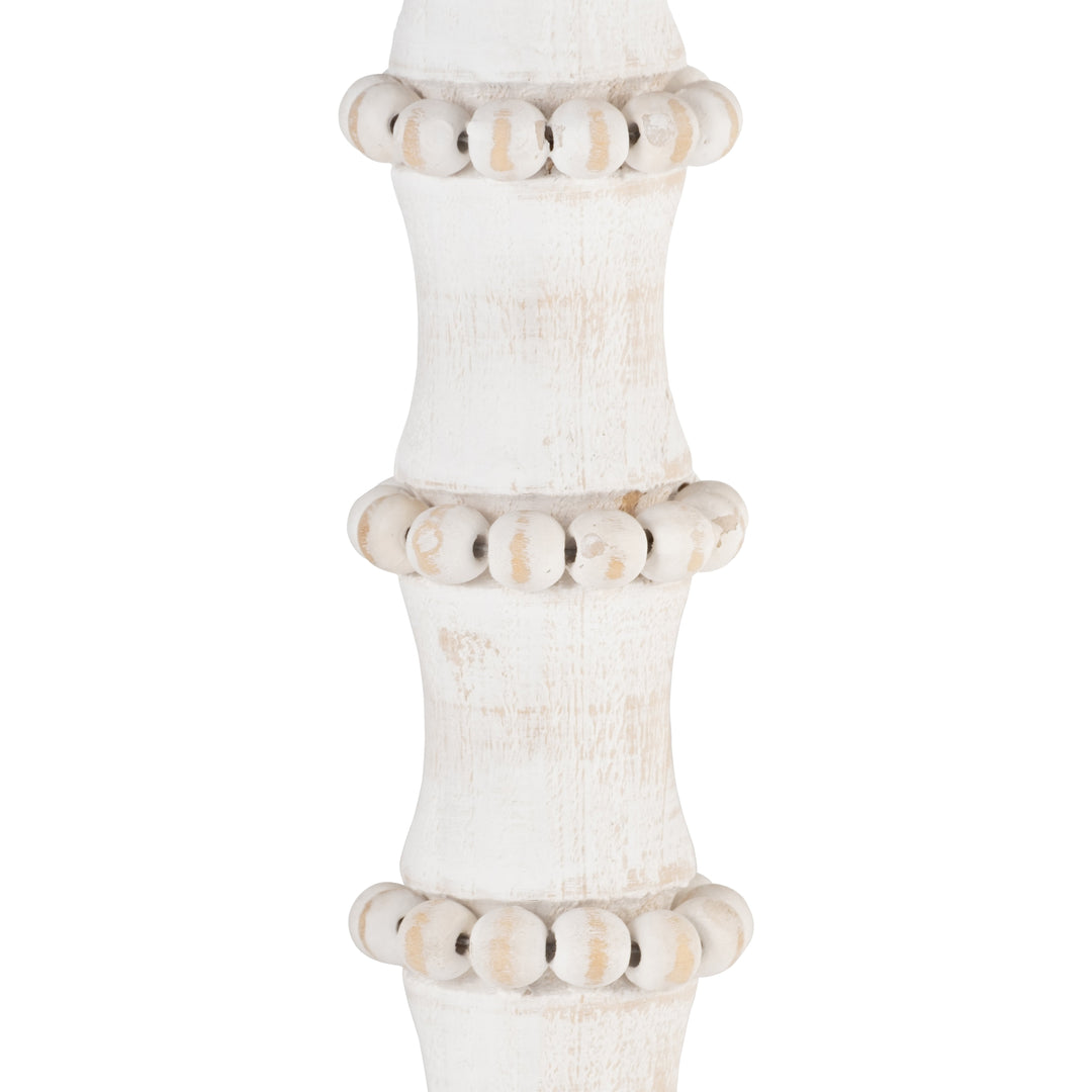 WOOD, 15" ANTIQUE STYLE CANDLE HOLDER, WHITE