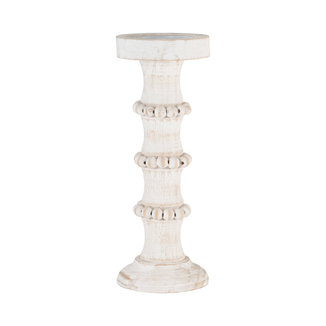 WOOD, 13" ANTIQUE STYLE CANDLE HOLDER, WHITE