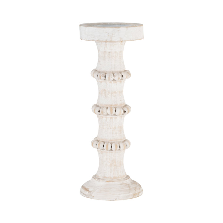 WOOD, 13" ANTIQUE STYLE CANDLE HOLDER, WHITE