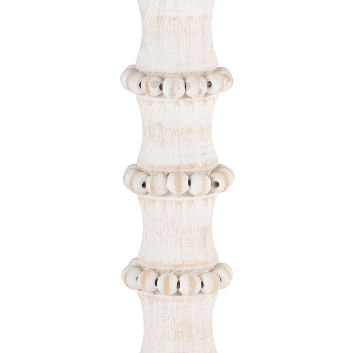 WOOD, 13" ANTIQUE STYLE CANDLE HOLDER, WHITE