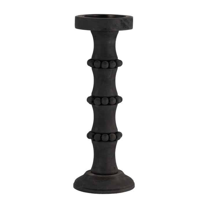 WOOD, 15" ANTIQUE STYLE CANDLE HOLDER, BLACK