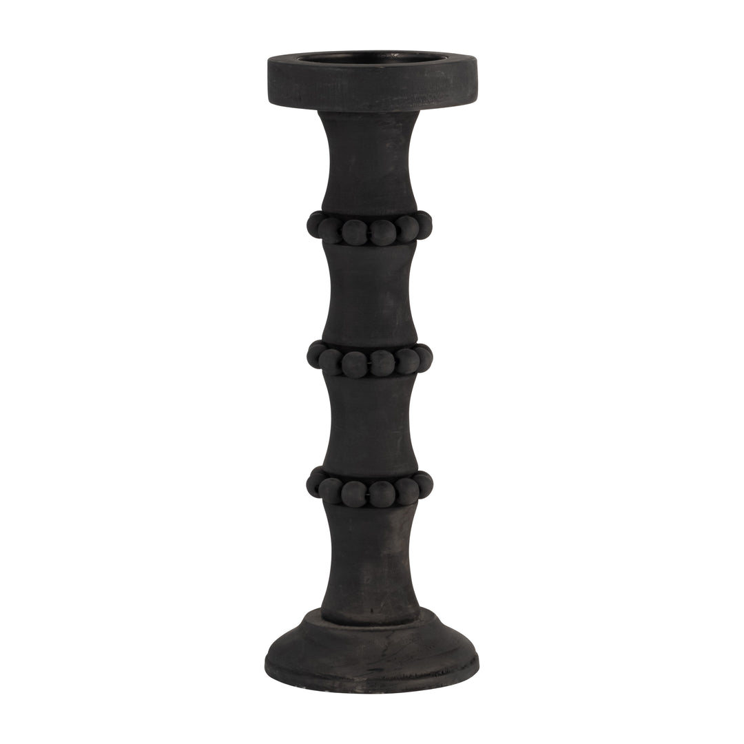 WOOD, 15" ANTIQUE STYLE CANDLE HOLDER, BLACK