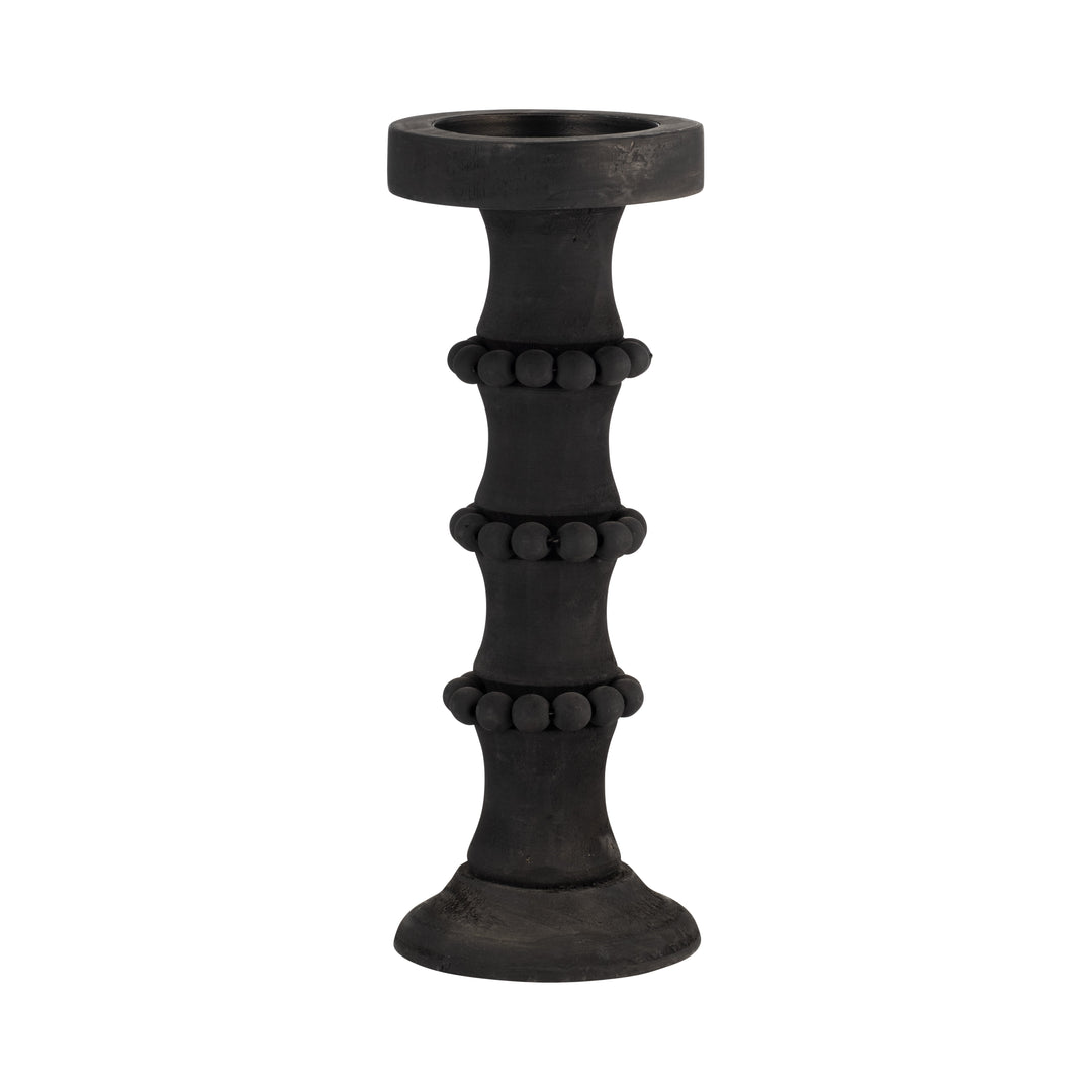 WOOD, 13" ANTIQUE STYLE CANDLE HOLDER, BLACK