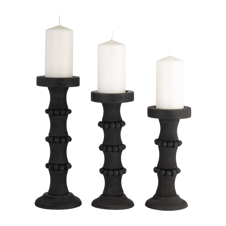 WOOD, 13" ANTIQUE STYLE CANDLE HOLDER, BLACK