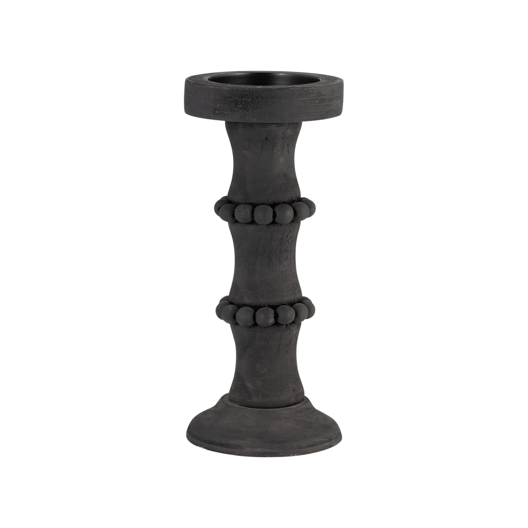 WOOD, 11" ANTIQUE STYLE CANDLE HOLDER, BLACK