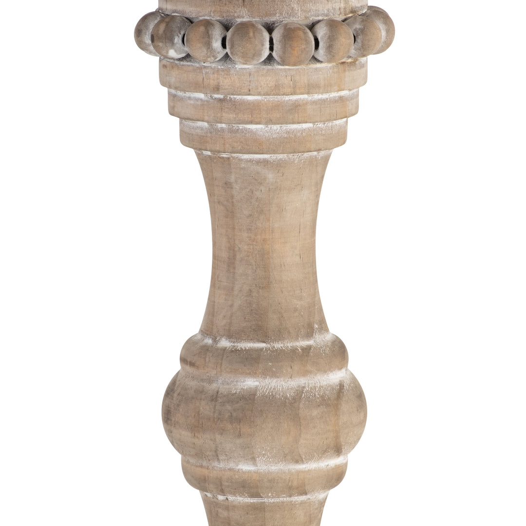 Wood, 14" Banded Bead Candle Holder, Antique White