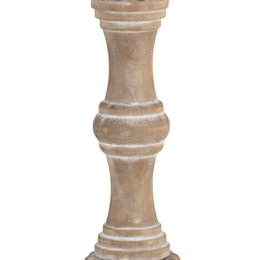 Wood, 13" Banded Bead Candle Holder, Antique White