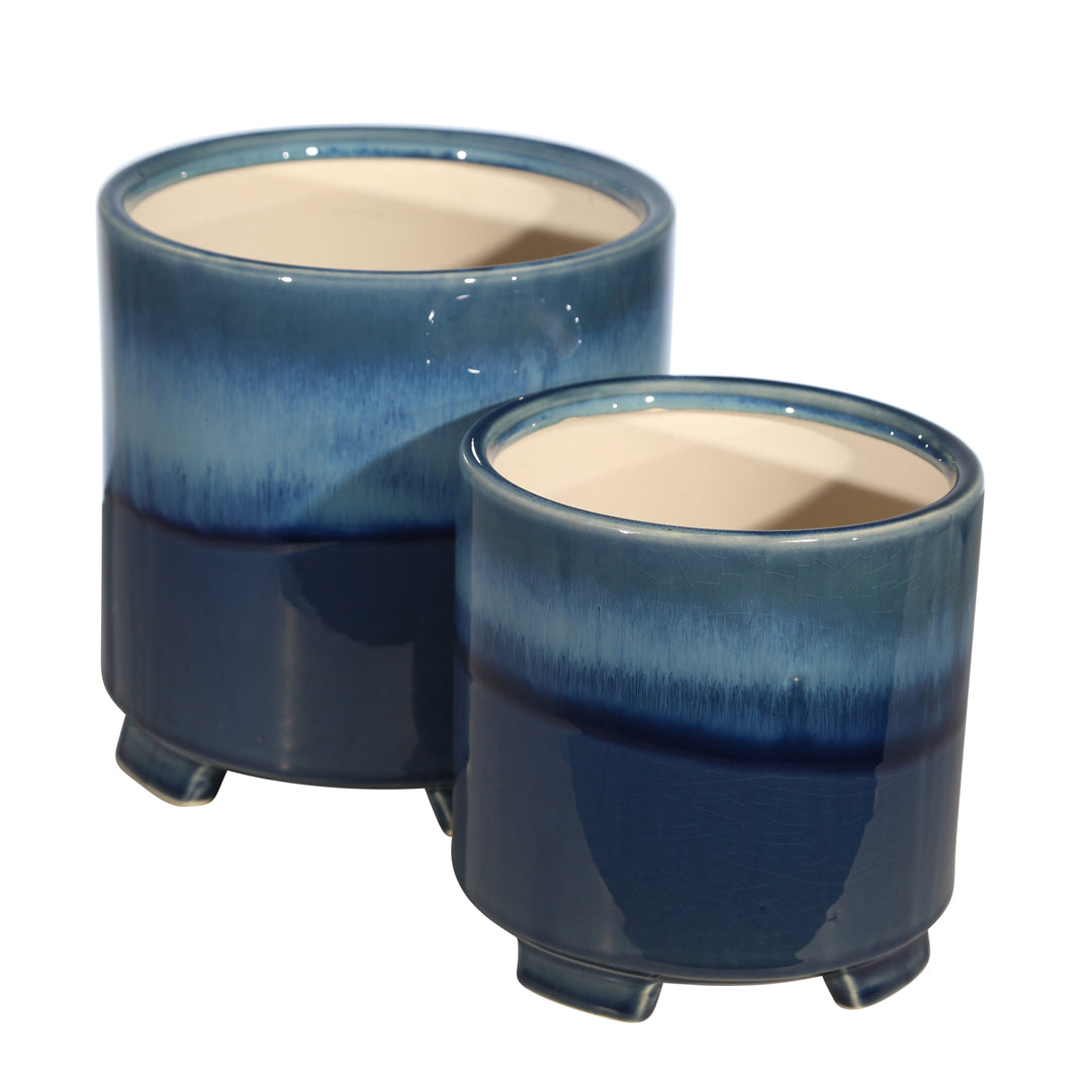 S/2 CERAMIC 6/8" FOOTED PLANTER, REACTIVE BLUE