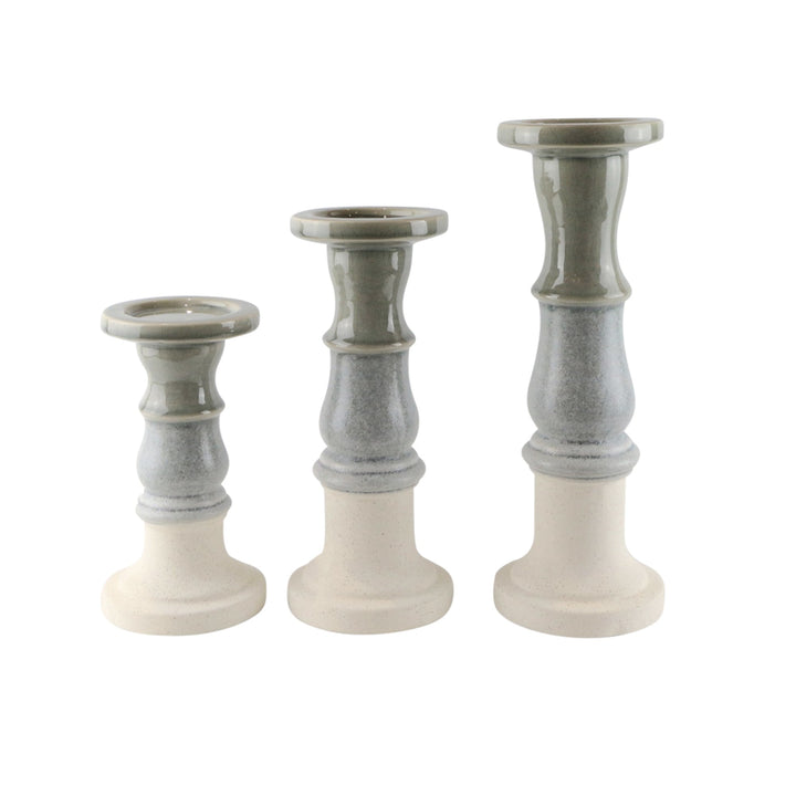 CERAMIC 16" CANDLE HOLDER, GRAY FADE MATT