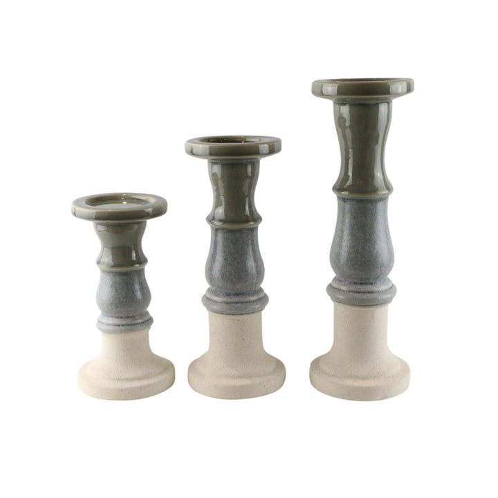 CERAMIC 13" CANDLE HOLDER, GRAY FADE MATT