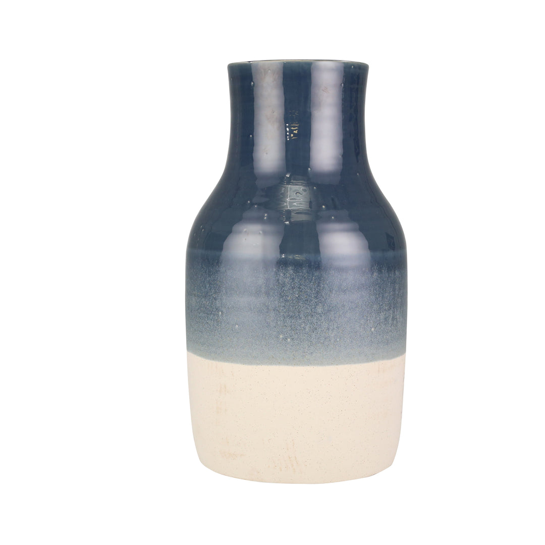 CERAMIC 21" DECORATIVE BOTTLE,BLUE / IVORY