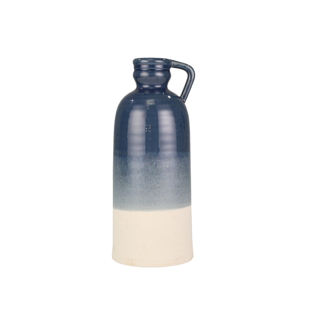 CERAMIC 20" DECORATIVE BOTTLE, BLUE / IVORY