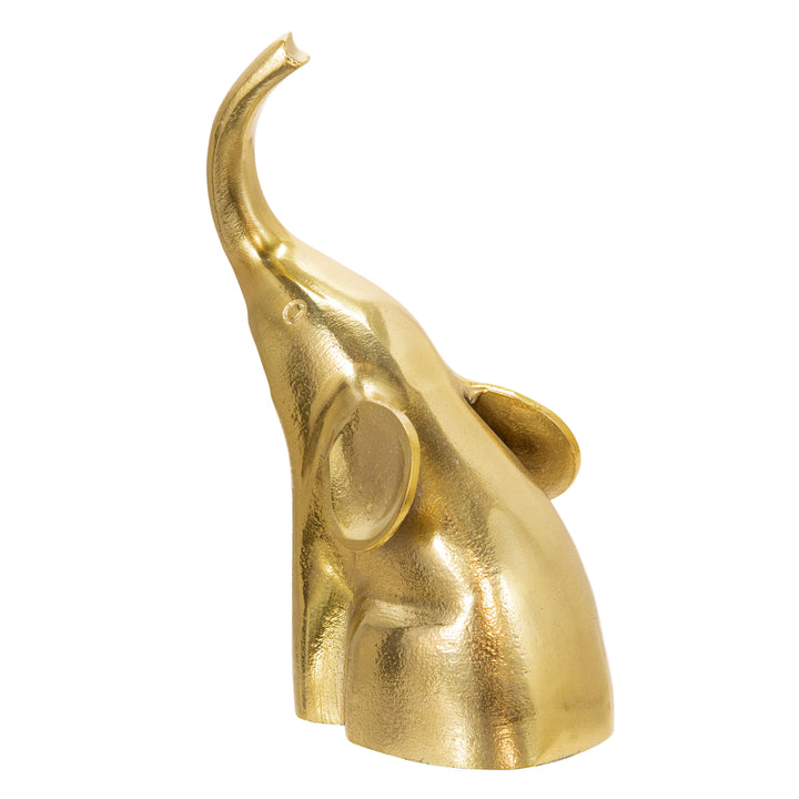 ALUMINUM SITTING ELEPHANT, 10", GOLD