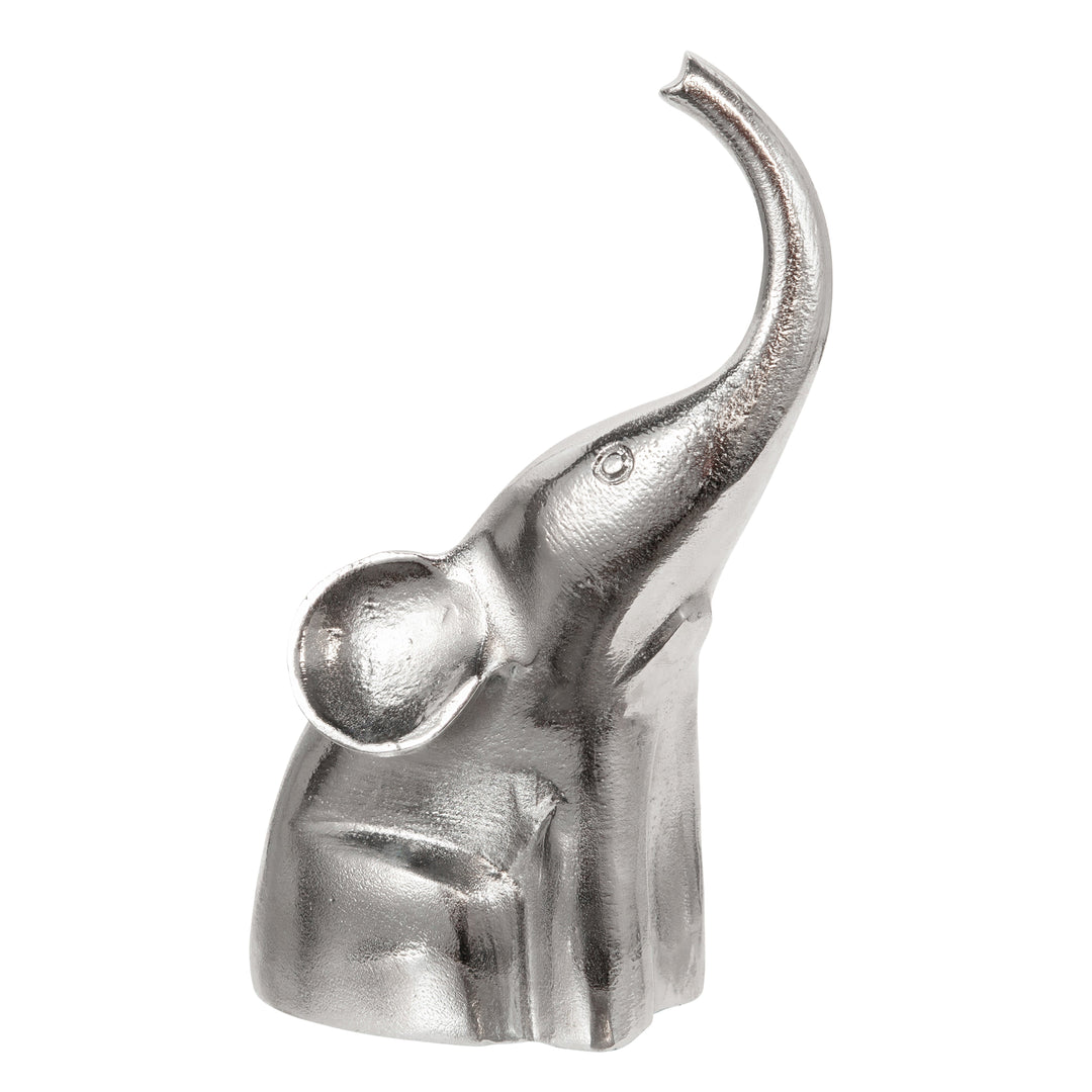 ALUMINUM SITTING ELEPHANT, 10", SILVER