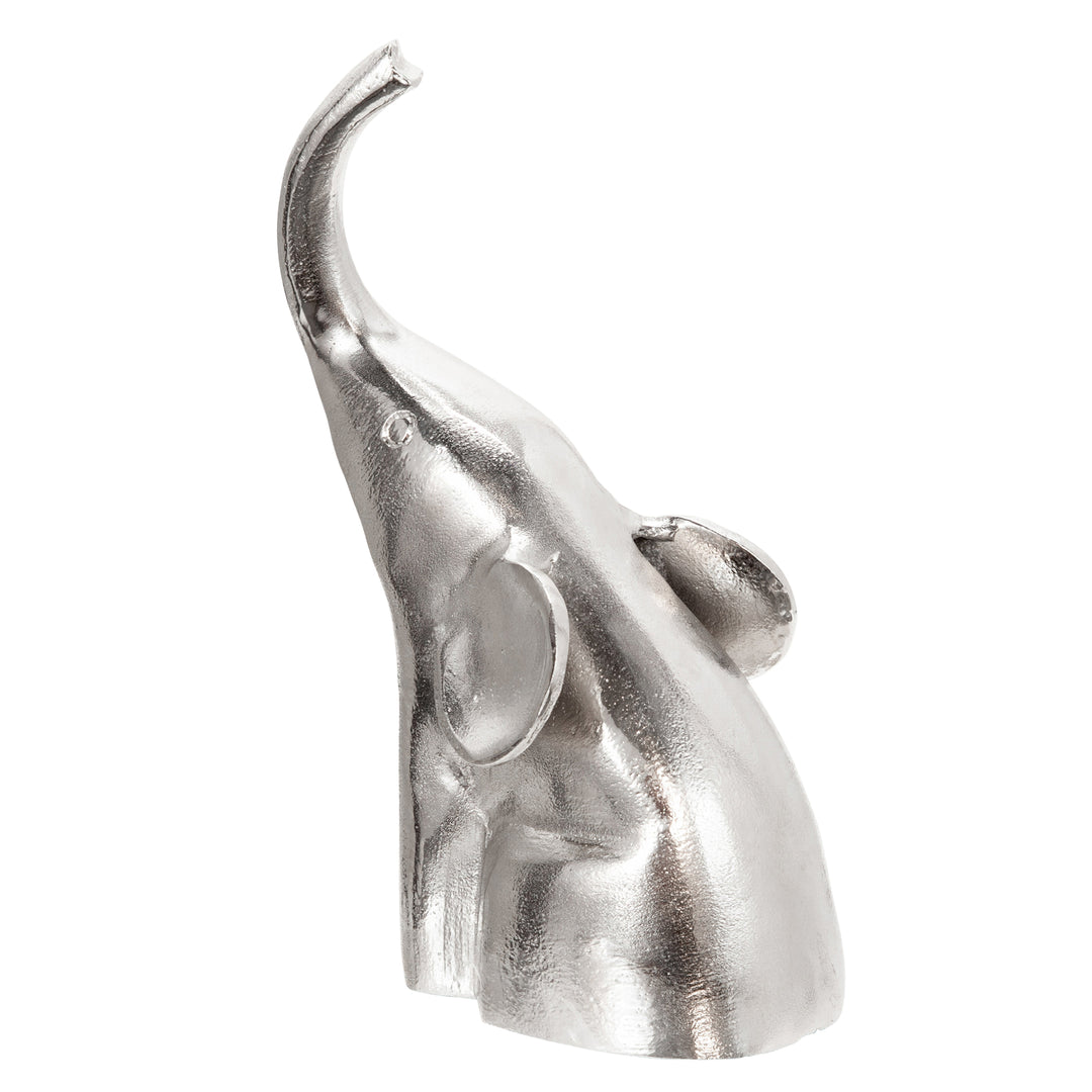 ALUMINUM SITTING ELEPHANT, 10", SILVER