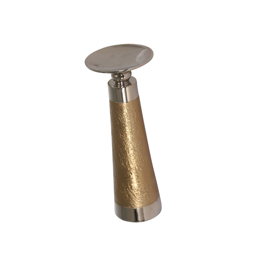 ALUMINUM 11" PILLAR HOLDER, GOLD/SILVER