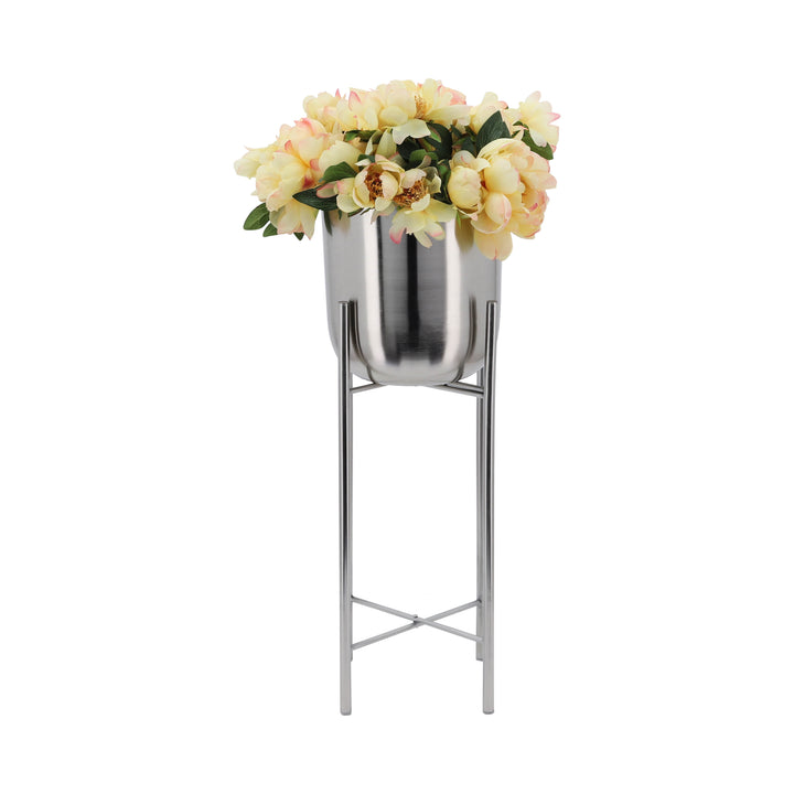 S/3 METAL PLANTERS ON STAND 40/30/20"H, SILVER/SIL