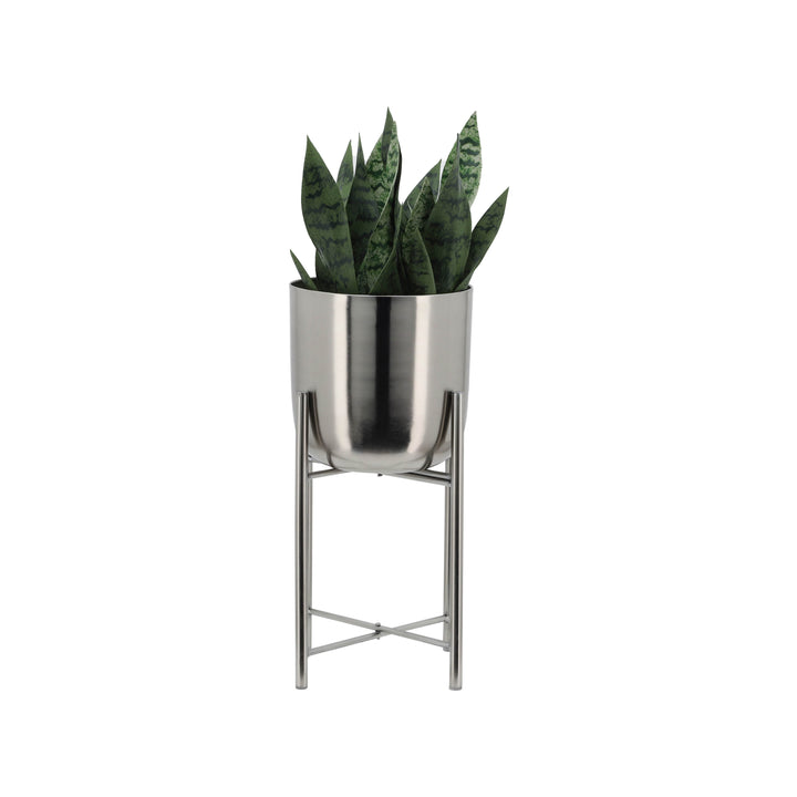 S/3 METAL PLANTERS ON STAND 40/30/20"H, SILVER/SIL