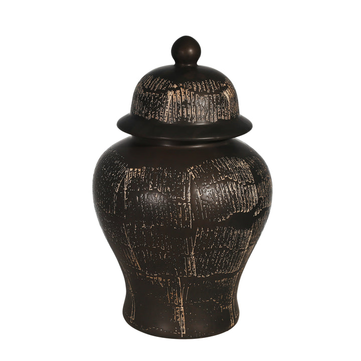 CERAMIC 18" TEMPLE JAR, ANTIQUE BLACK