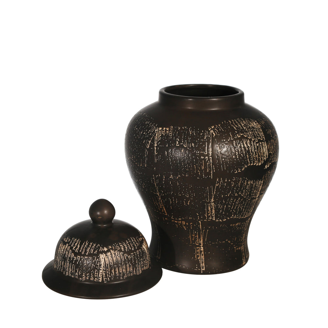 CERAMIC 18" TEMPLE JAR, ANTIQUE BLACK