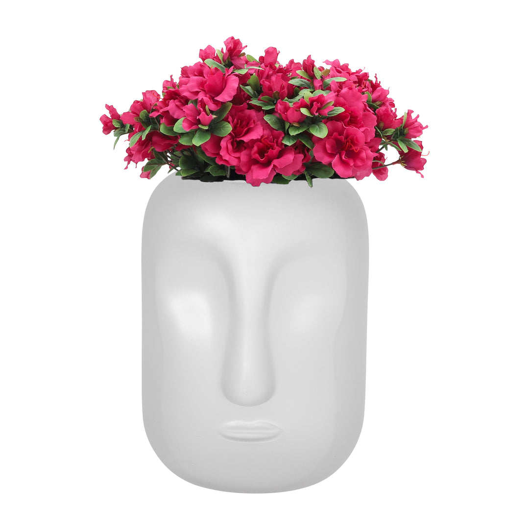 GLASS 10" FACE VASE, WHITE