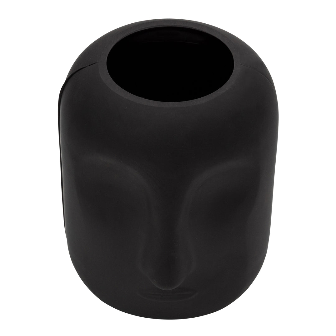 GLASS 10" FACE VASE, BLACK