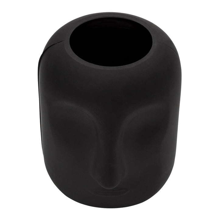 GLASS 10" FACE VASE, BLACK