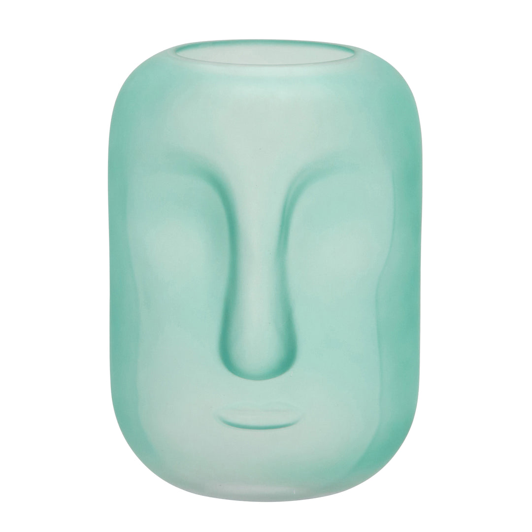 GLASS 10" FACE VASE, GREEN