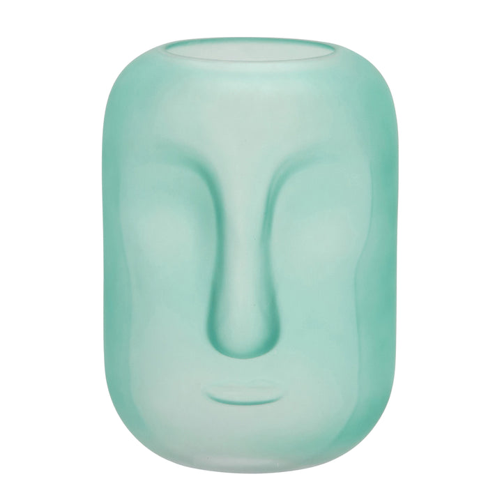 GLASS 10" FACE VASE, GREEN