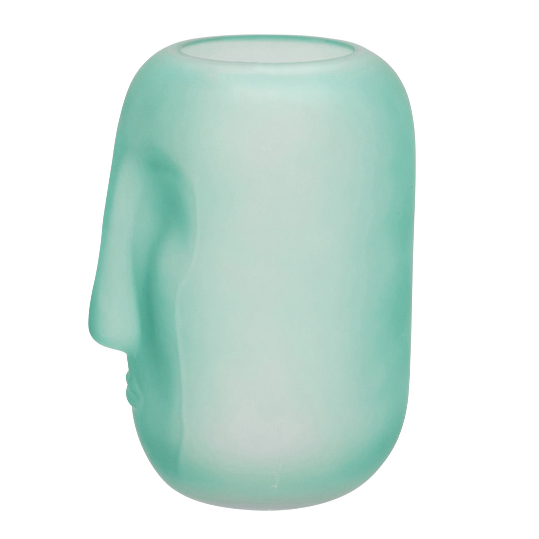 GLASS 10" FACE VASE, GREEN