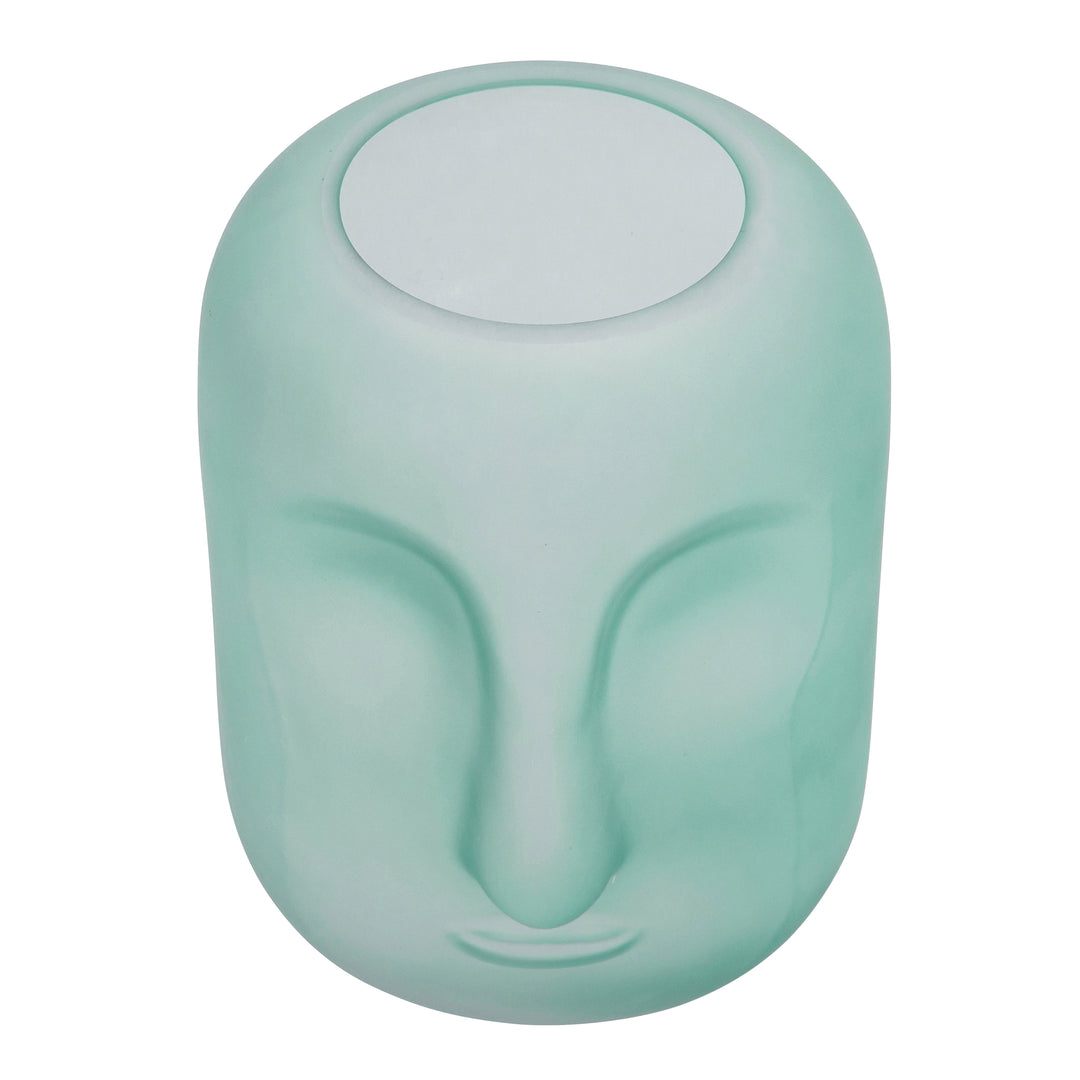 GLASS 10" FACE VASE, GREEN