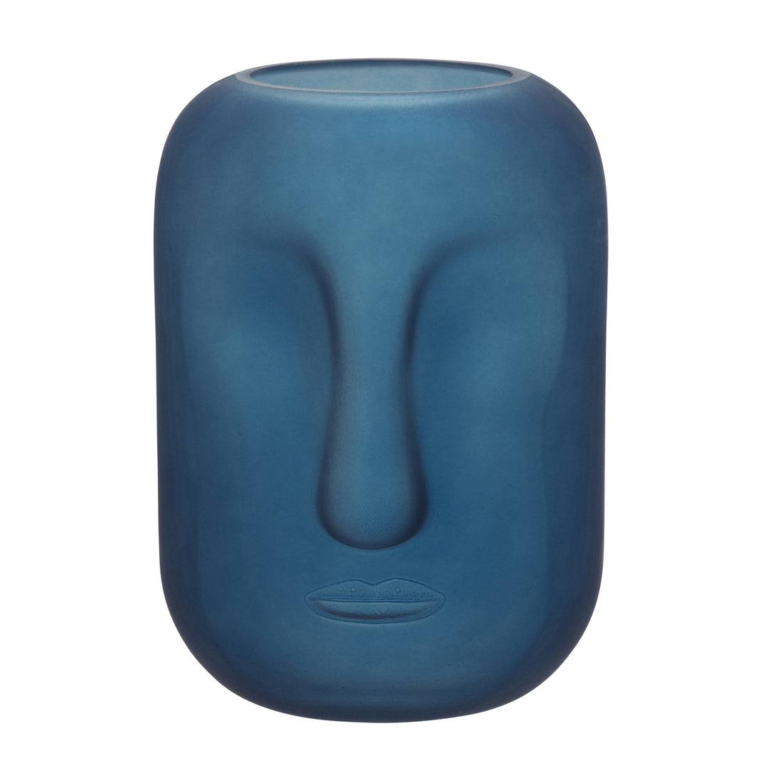 GLASS 10" FACE VASE, BLUE