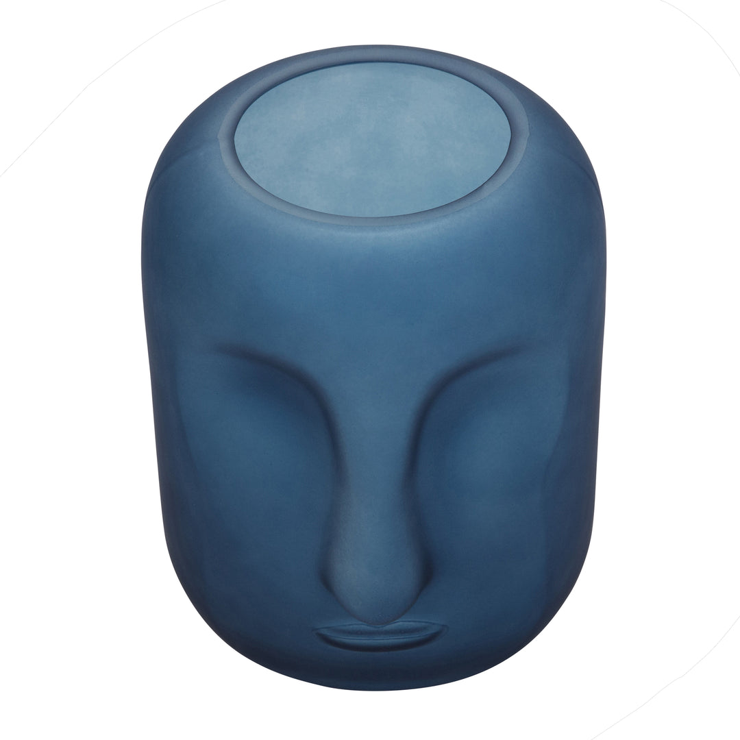 GLASS 10" FACE VASE, BLUE