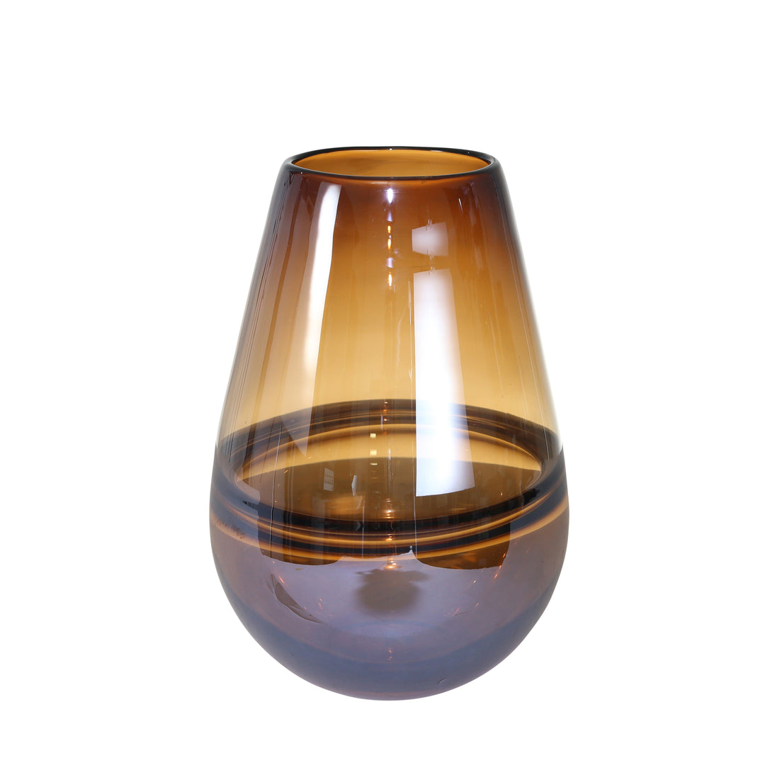 GLASS 11" HANDMADE OVAL VASE, BROWN