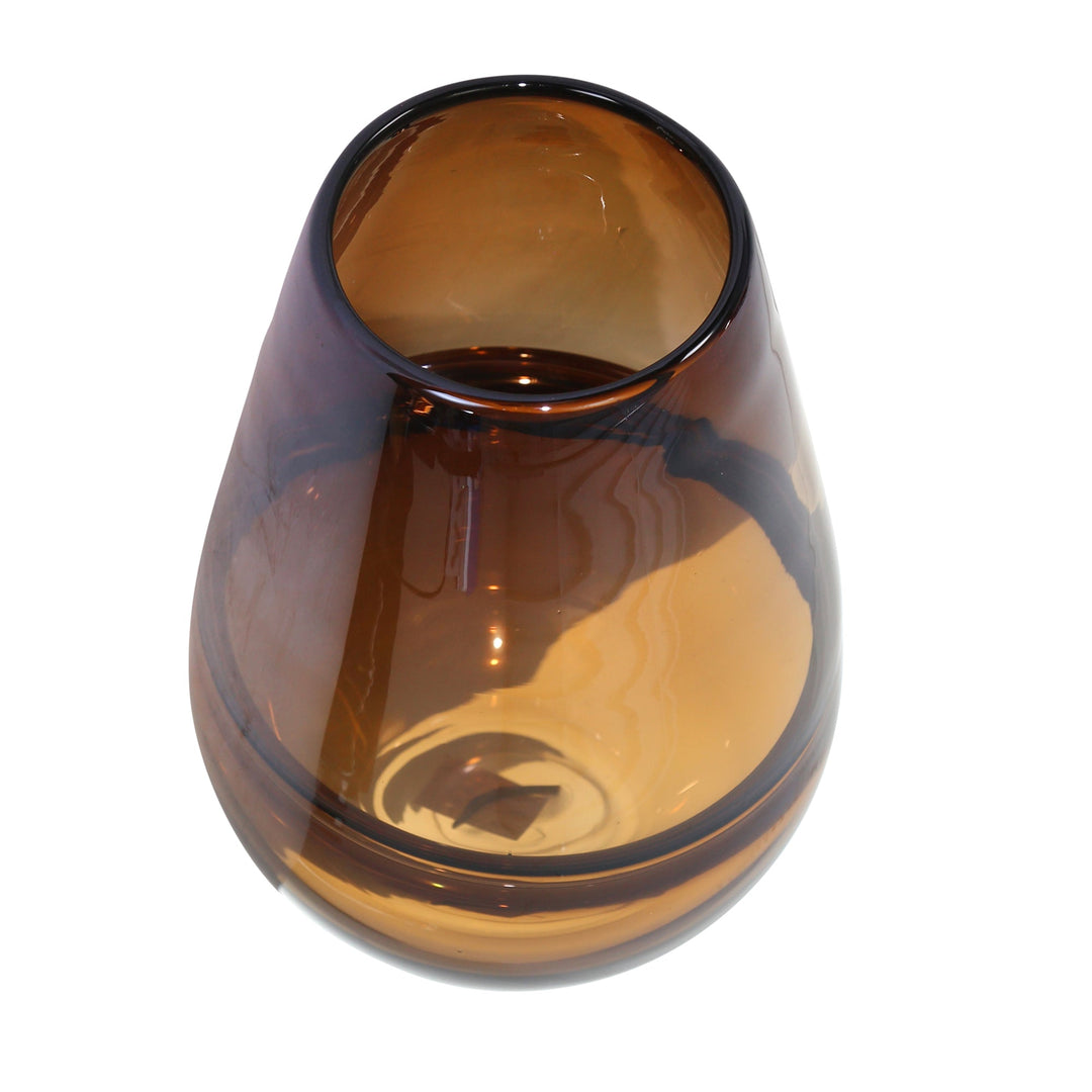 GLASS 11" HANDMADE OVAL VASE, BROWN