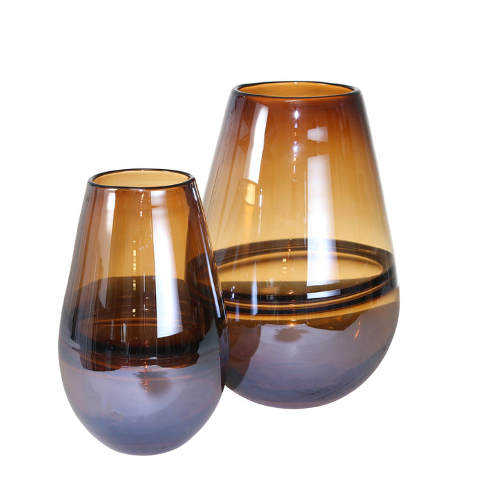 GLASS 11" HANDMADE OVAL VASE, BROWN