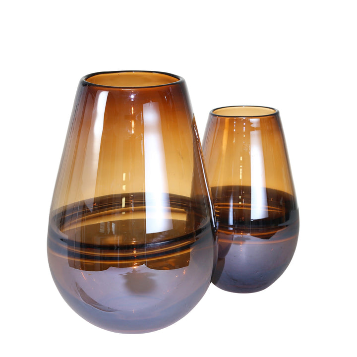 GLASS 11" HANDMADE OVAL VASE, BROWN